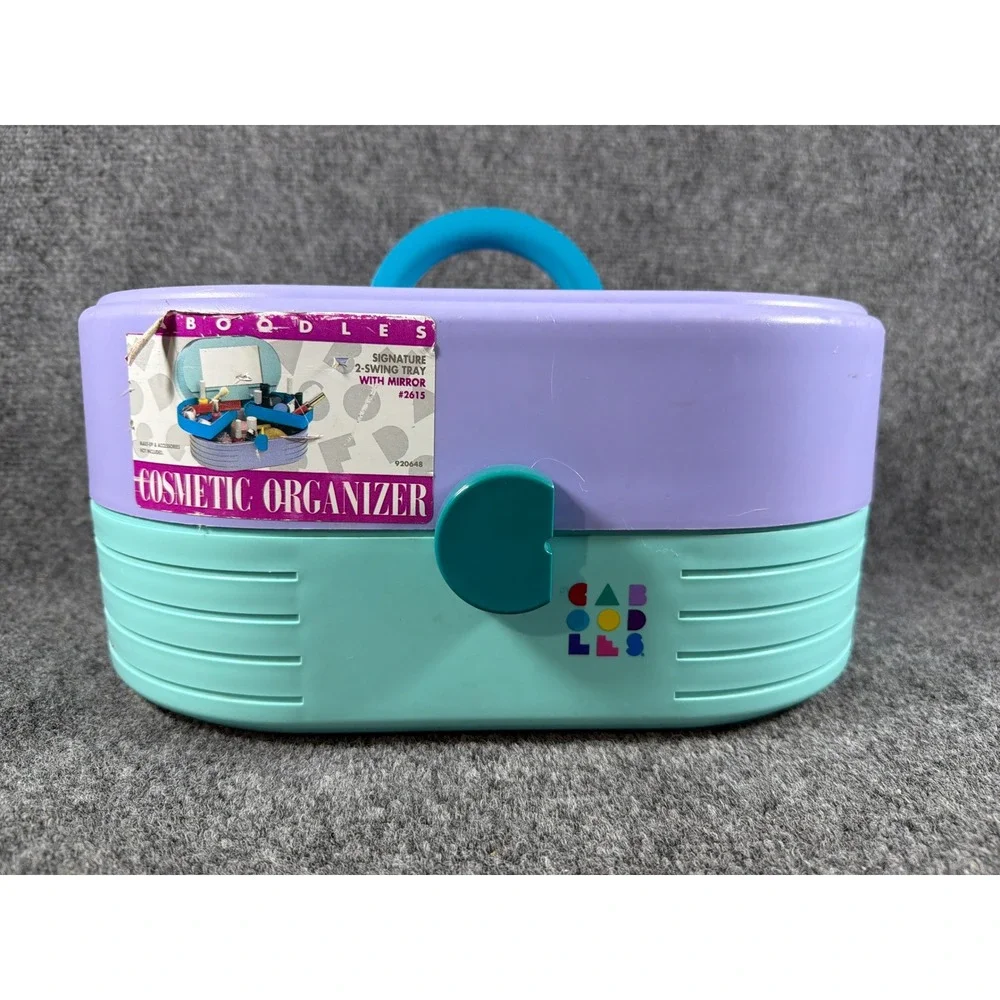 Vintage Caboodles 2615 Signature 2-Swing Tray Cosmetic Organizer Purple Teal 90s